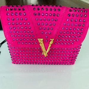 Versace Pink Crystal Virtus Shoulder Bag